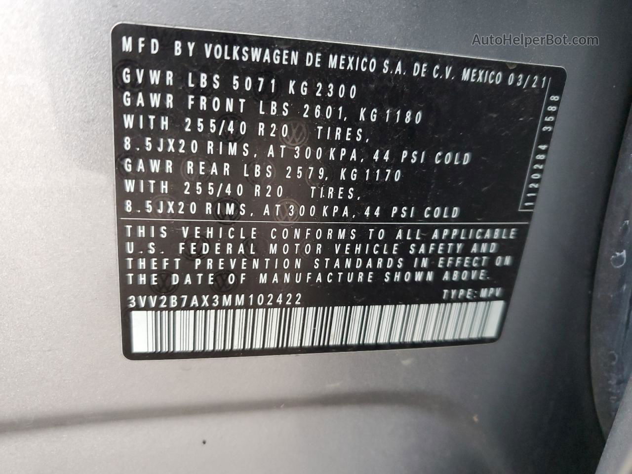 2021 Volkswagen Tiguan Se Серебряный vin: 3VV2B7AX3MM102422