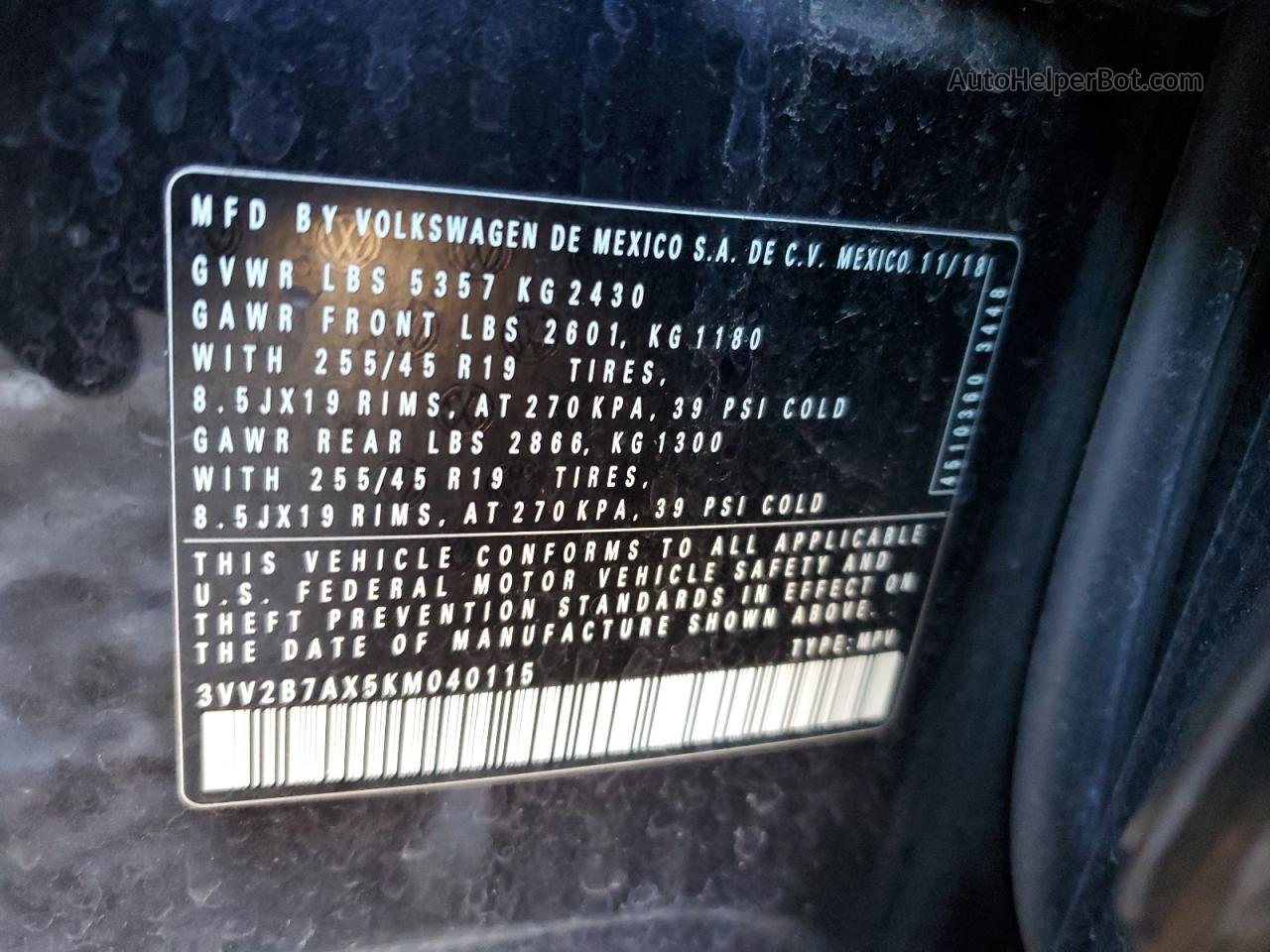 2019 Volkswagen Tiguan Se Black vin: 3VV2B7AX5KM040115