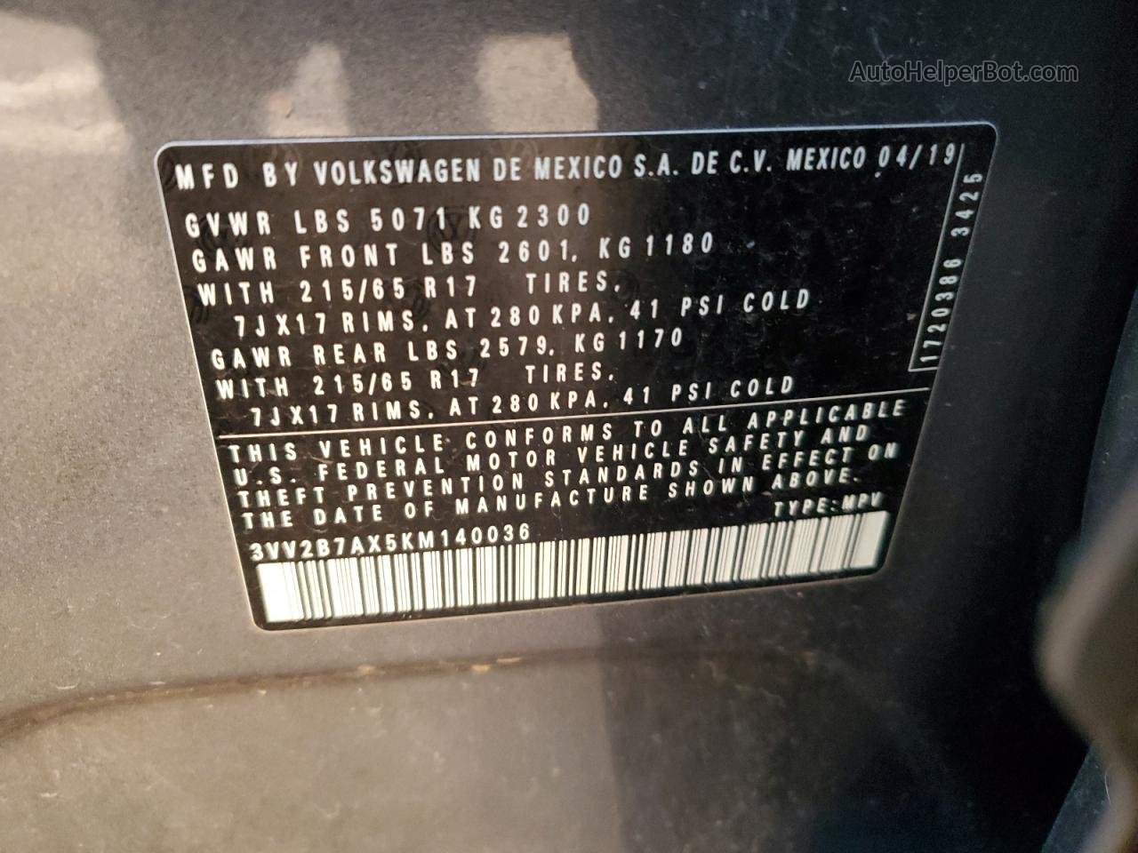 2019 Volkswagen Tiguan Se Серый vin: 3VV2B7AX5KM140036