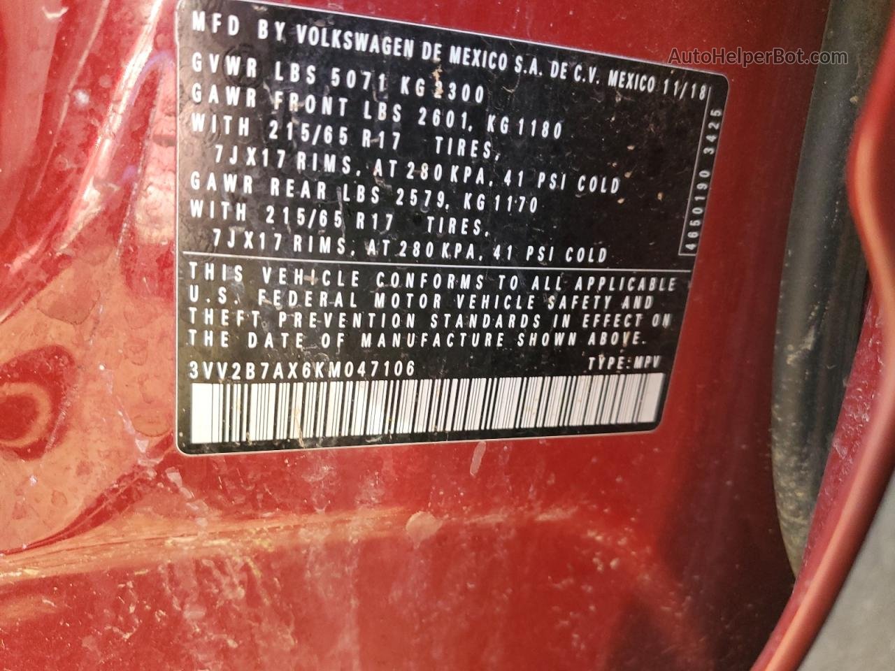 2019 Volkswagen Tiguan Se Red vin: 3VV2B7AX6KM047106