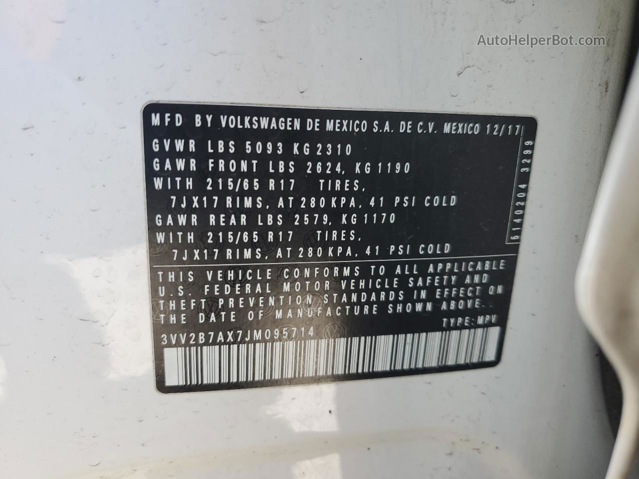 2018 Volkswagen Tiguan Se White vin: 3VV2B7AX7JM095714