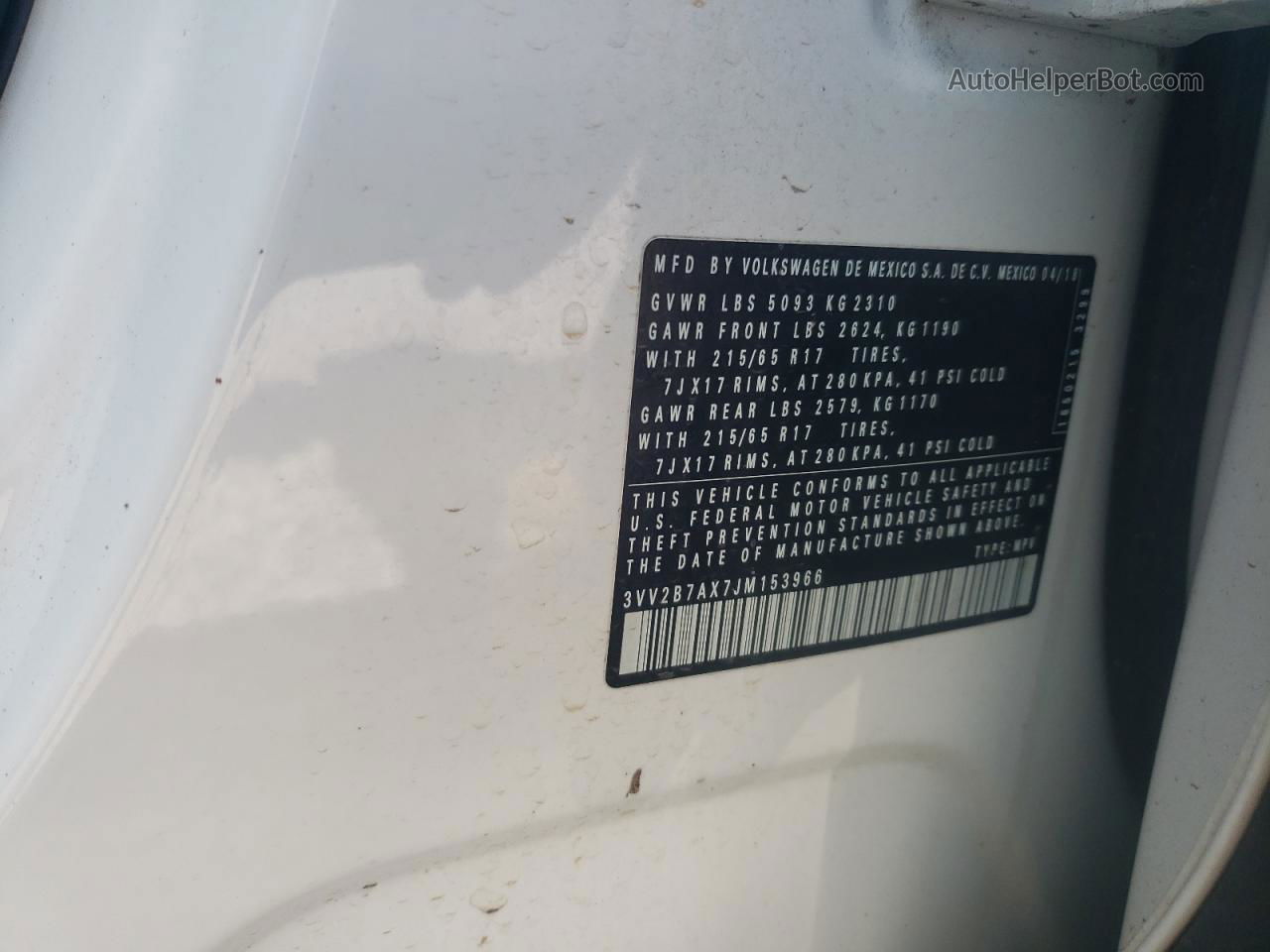 2018 Volkswagen Tiguan Se White vin: 3VV2B7AX7JM153966