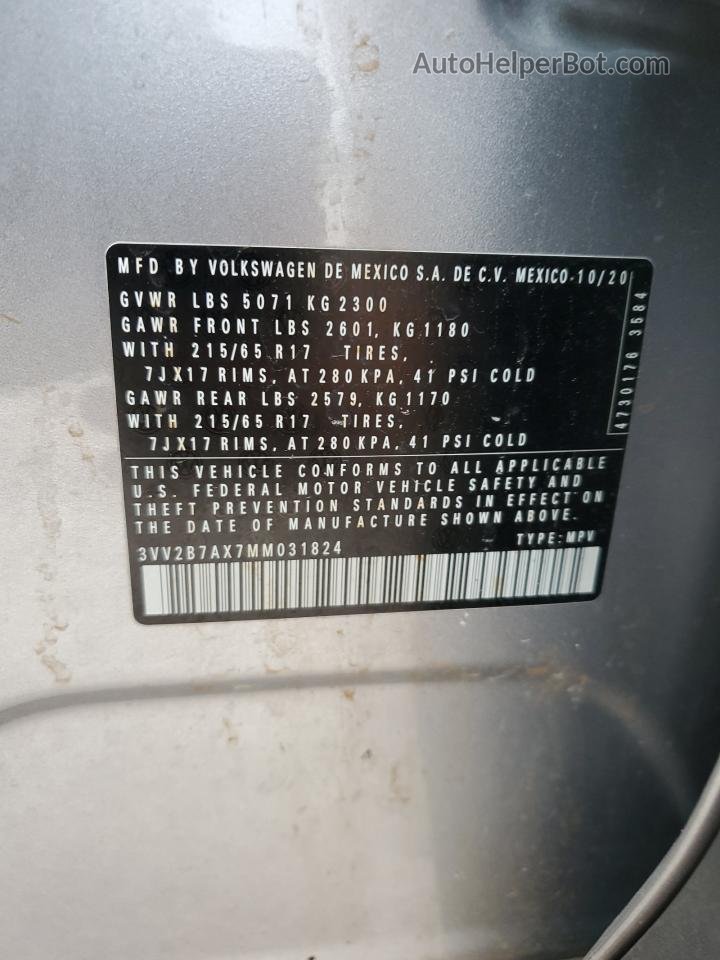 2021 Volkswagen Tiguan Se Silver vin: 3VV2B7AX7MM031824
