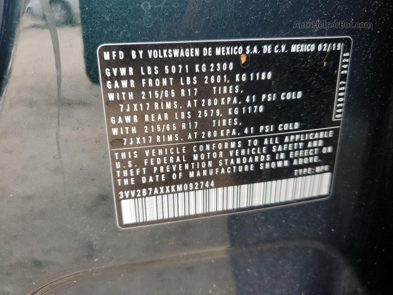 2019 Volkswagen Tiguan Se Green vin: 3VV2B7AXXKM092744