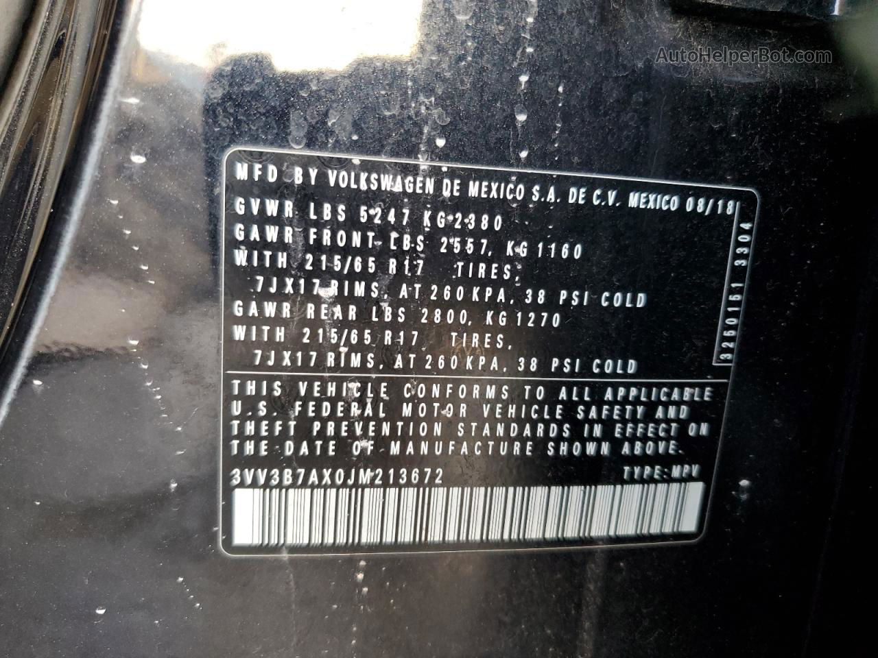 2018 Volkswagen Tiguan Se Black vin: 3VV3B7AX0JM213672