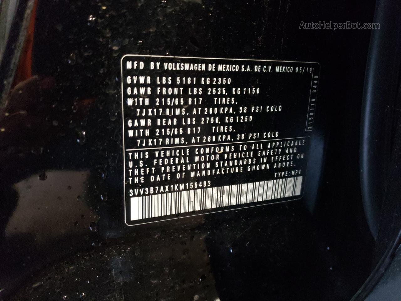 2019 Volkswagen Tiguan Se Черный vin: 3VV3B7AX1KM159493