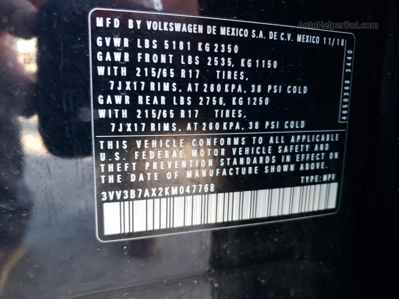 2019 Volkswagen Tiguan Se Черный vin: 3VV3B7AX2KM047768