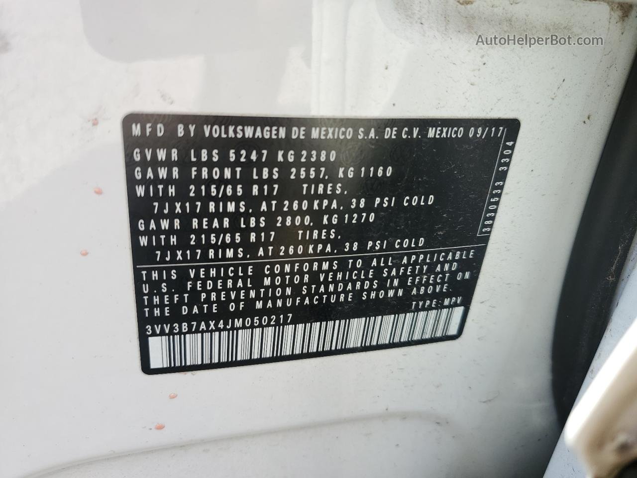 2018 Volkswagen Tiguan Se White vin: 3VV3B7AX4JM050217