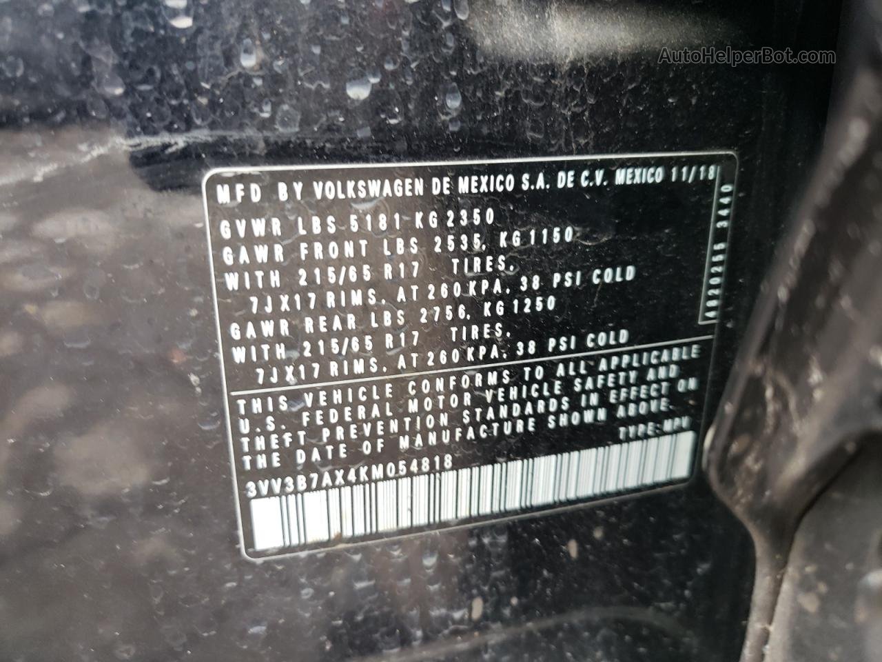 2019 Volkswagen Tiguan Se Черный vin: 3VV3B7AX4KM054818