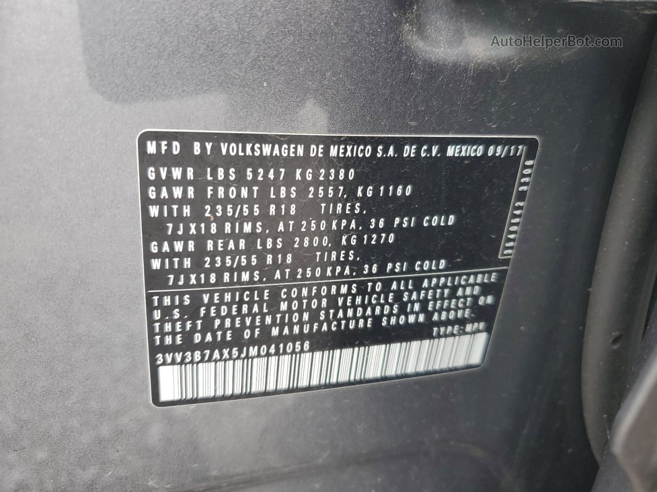 2018 Volkswagen Tiguan Se Серый vin: 3VV3B7AX5JM041056