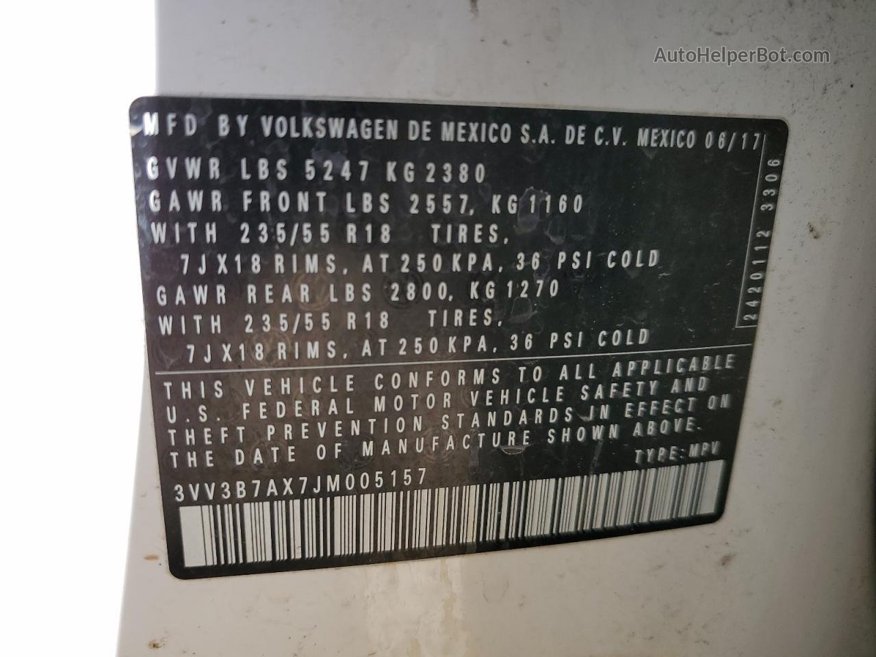 2018 Volkswagen Tiguan Se White vin: 3VV3B7AX7JM005157