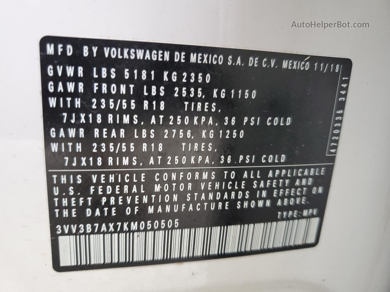2019 Volkswagen Tiguan Se Белый vin: 3VV3B7AX7KM050505