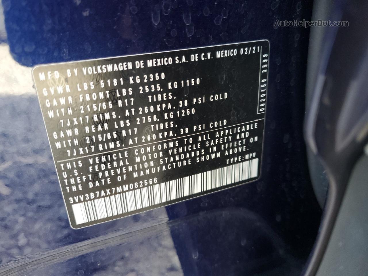 2021 Volkswagen Tiguan Se Синий vin: 3VV3B7AX7MM082566