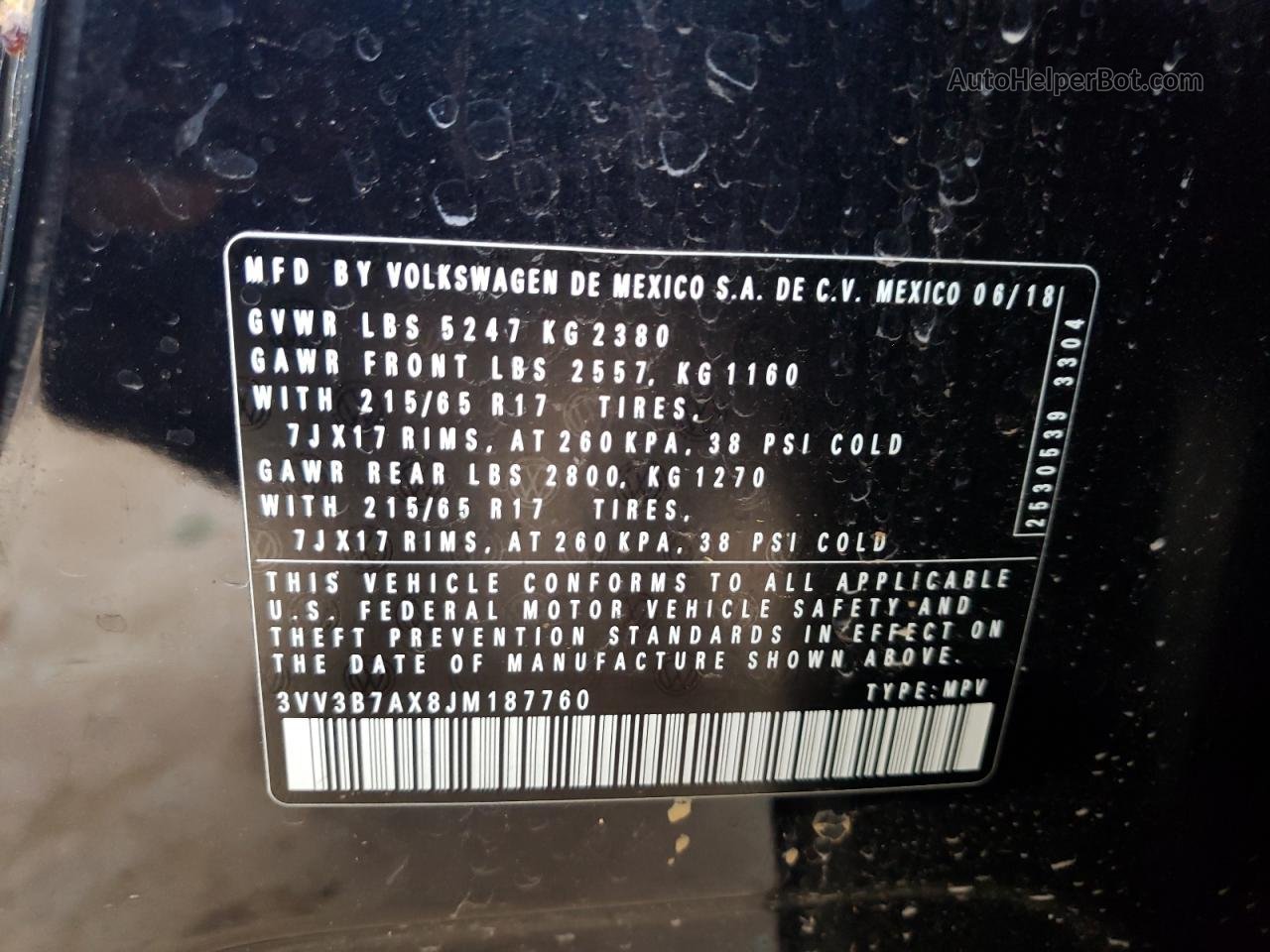 2018 Volkswagen Tiguan Se Black vin: 3VV3B7AX8JM187760
