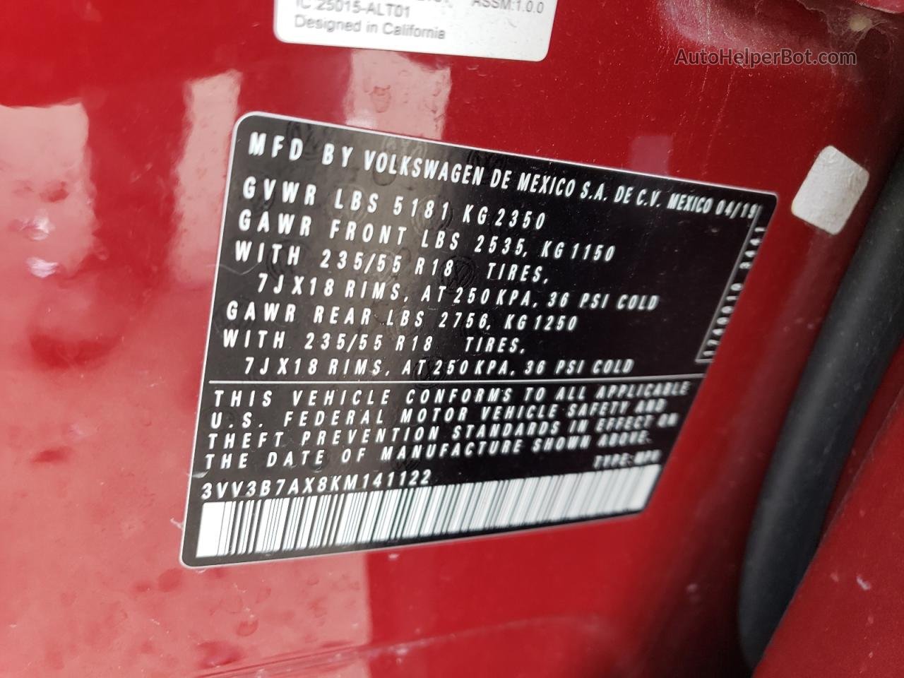 2019 Volkswagen Tiguan Se Красный vin: 3VV3B7AX8KM141122