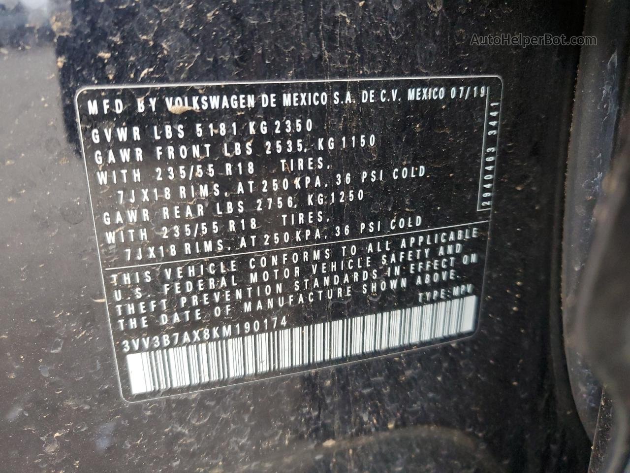 2019 Volkswagen Tiguan Se Black vin: 3VV3B7AX8KM190174