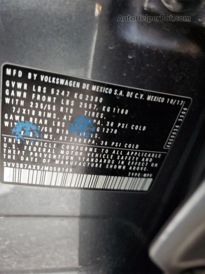 2018 Volkswagen Tiguan Se Gray vin: 3VV3B7AX9JM058149