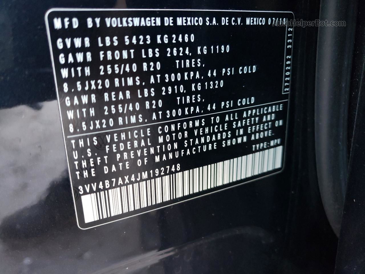 2018 Volkswagen Tiguan Sel Premium Black vin: 3VV4B7AX4JM192748