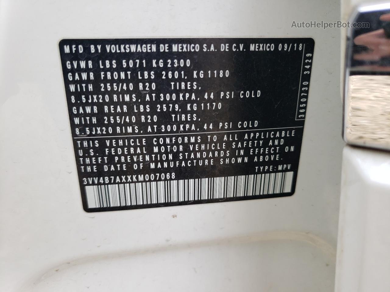 2019 Volkswagen Tiguan Sel Premium White vin: 3VV4B7AXXKM007068
