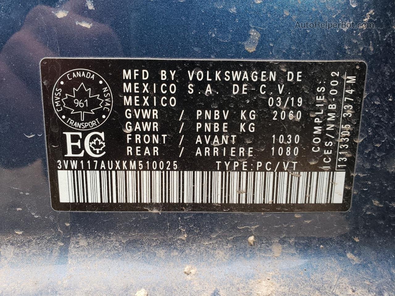 2019 Volkswagen Golf Sportwagen S Black vin: 3VW117AUXKM510025