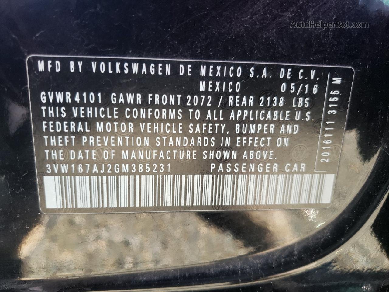 2016 Volkswagen Jetta S Черный vin: 3VW167AJ2GM385231
