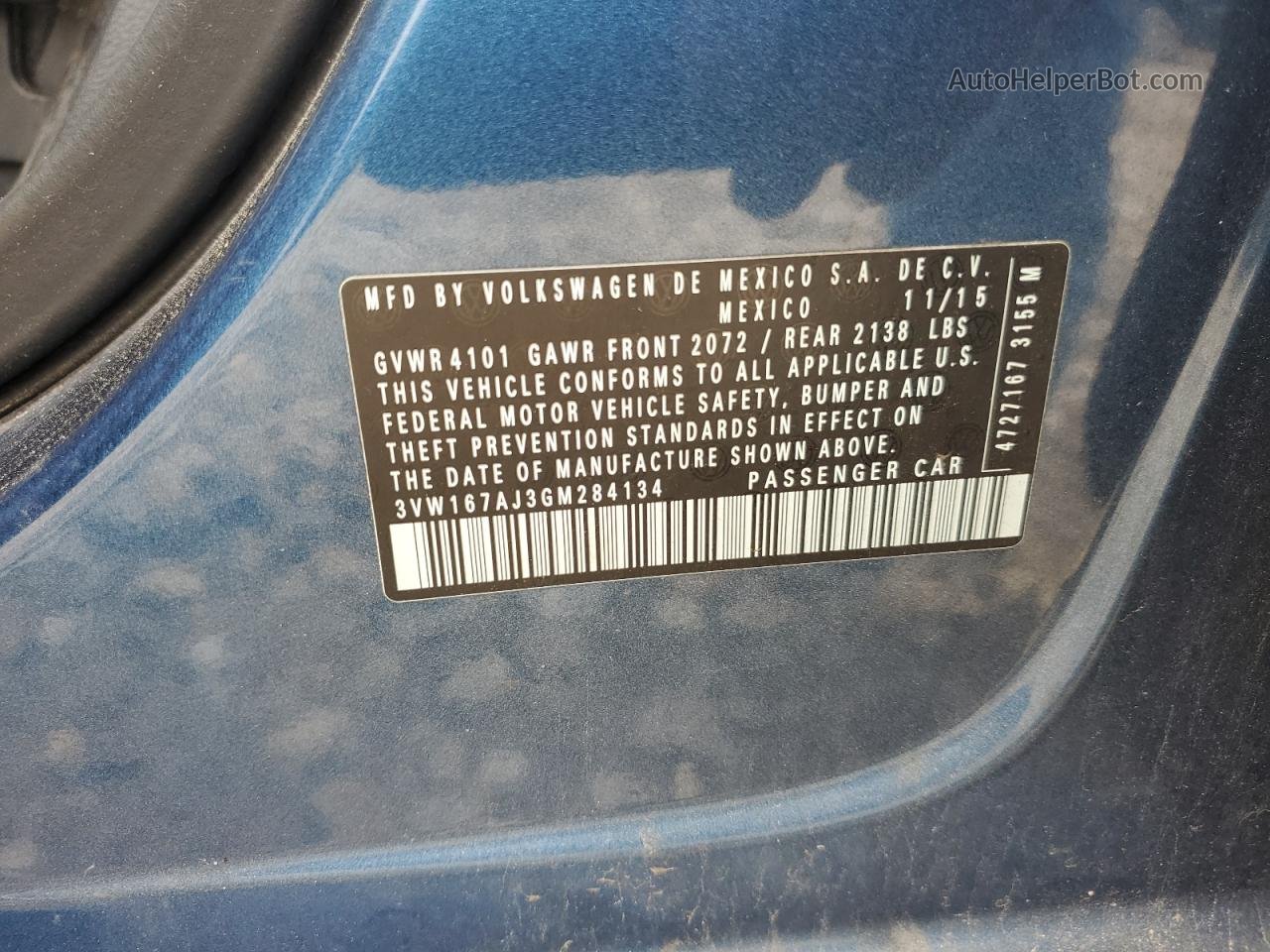 2016 Volkswagen Jetta S Синий vin: 3VW167AJ3GM284134