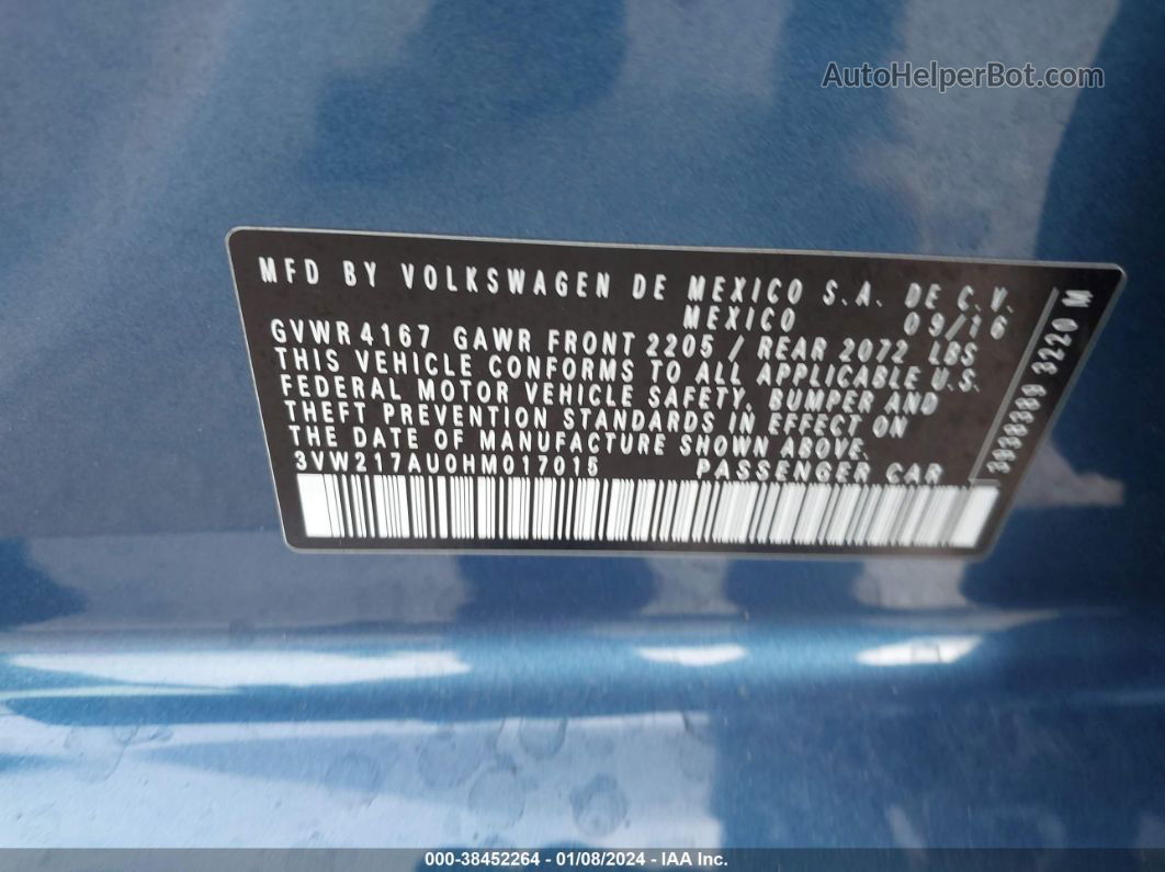 2017 Volkswagen Golf Tsi S 4-door/tsi Se 4-door/tsi Sel 4-door/tsi Wolfsburg Edition 4-door Blue vin: 3VW217AU0HM017015