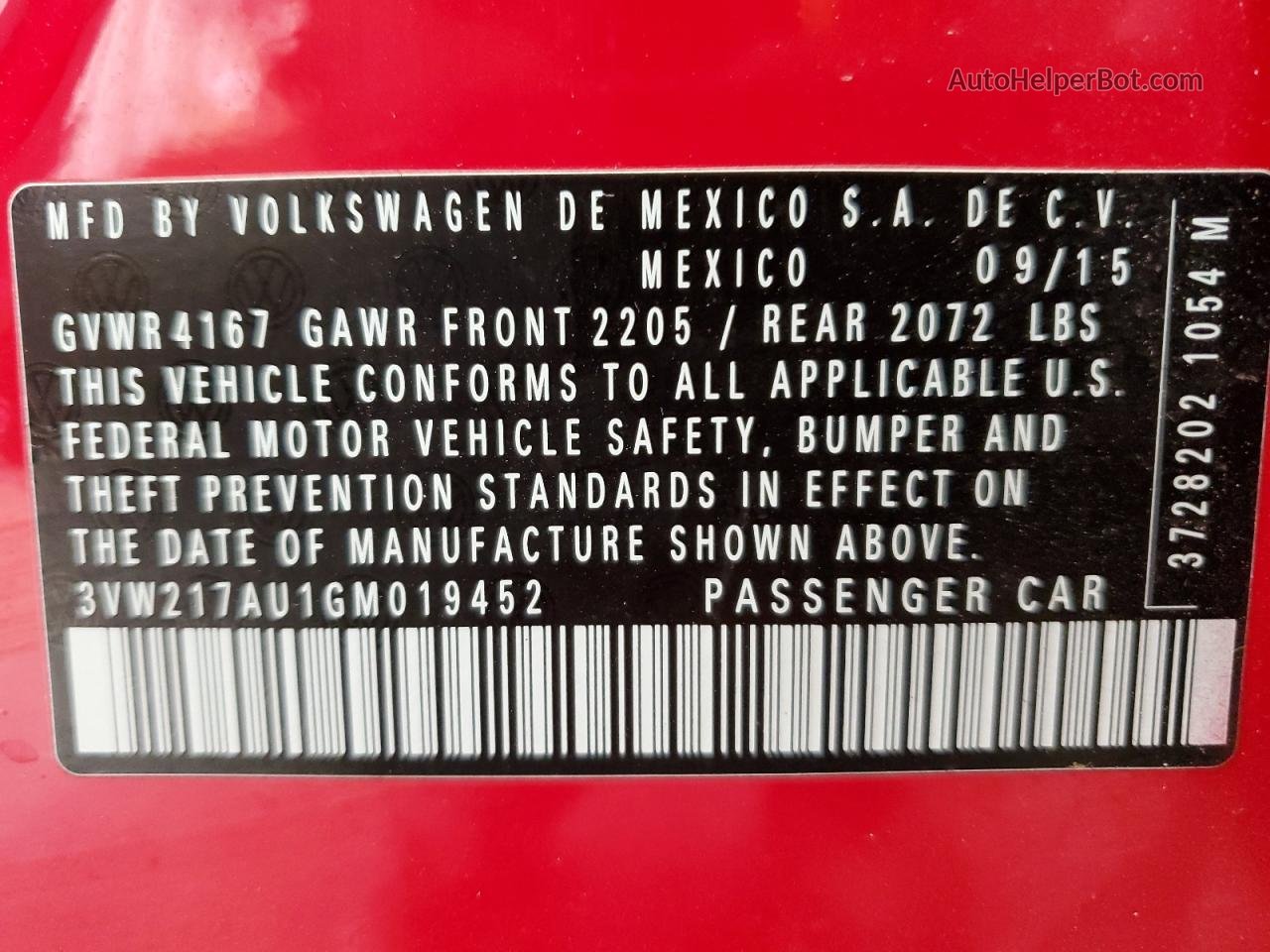 2016 Volkswagen Golf S/se Red vin: 3VW217AU1GM019452