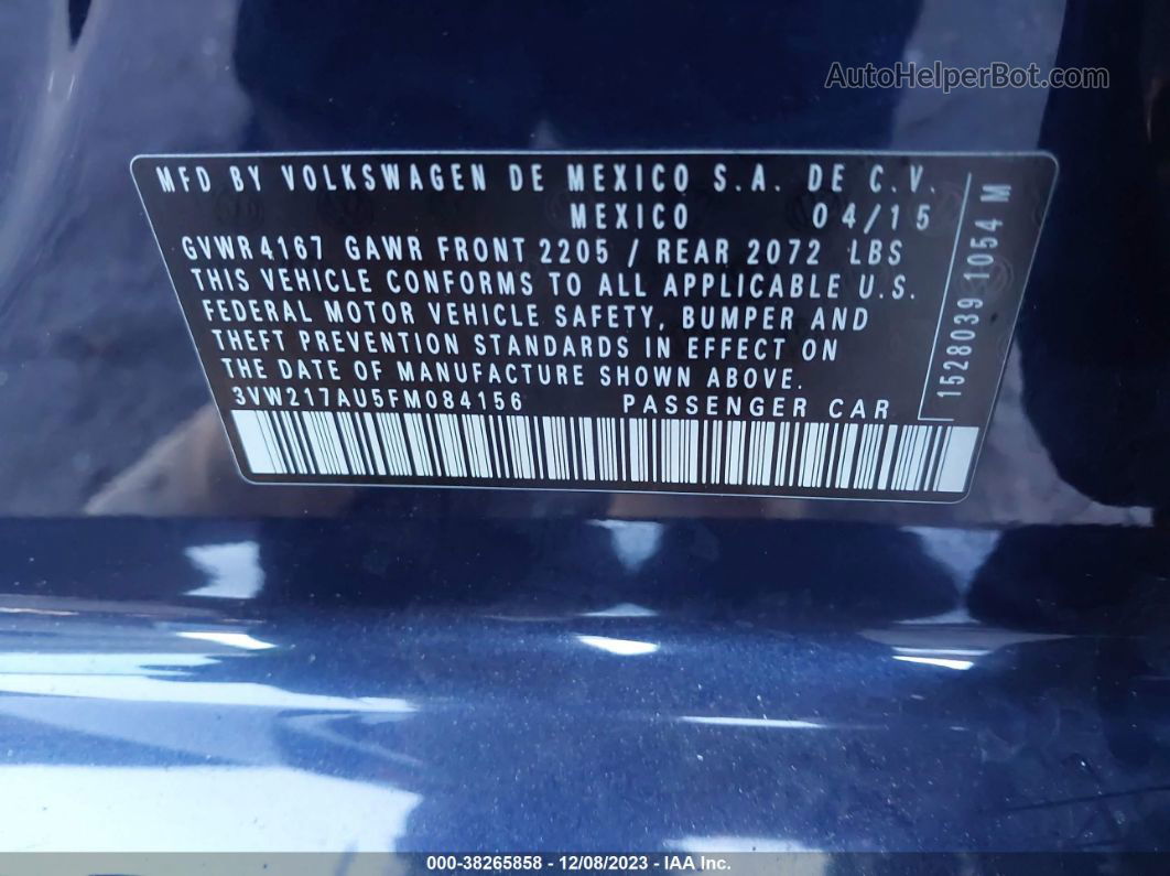 2015 Volkswagen Golf Tsi S 4-door Синий vin: 3VW217AU5FM084156