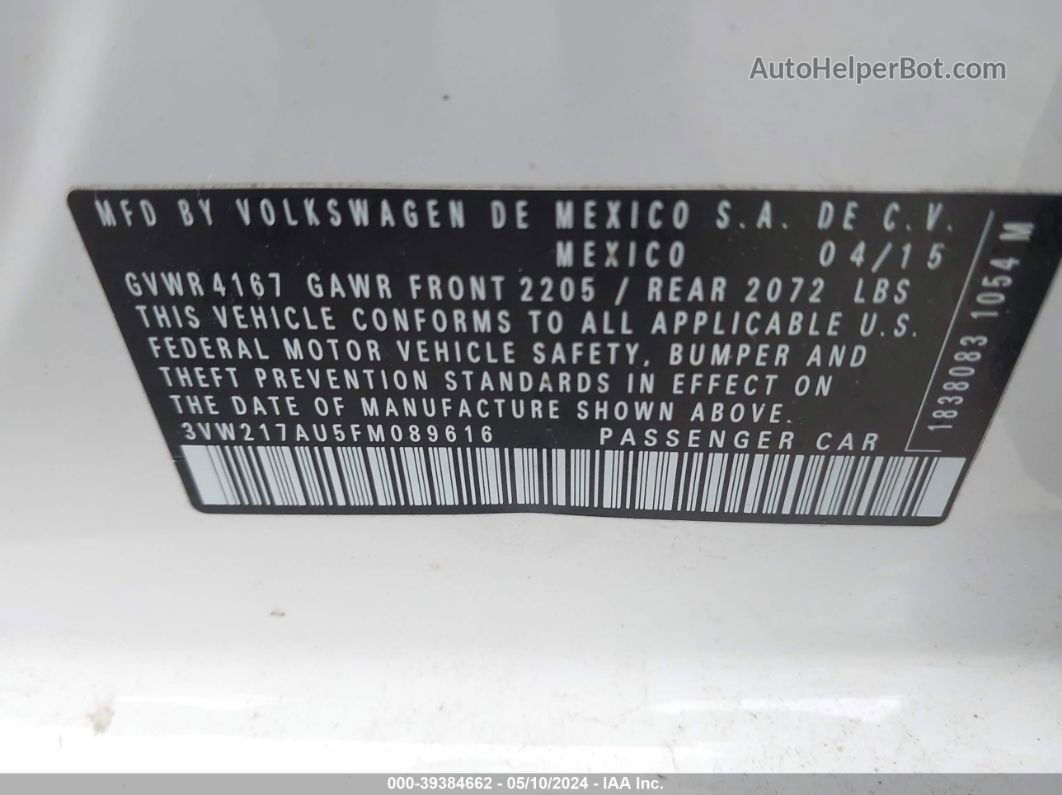 2015 Volkswagen Golf Tsi S 4-door White vin: 3VW217AU5FM089616