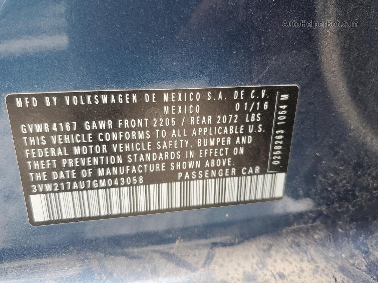 2016 Volkswagen Golf S/se Blue vin: 3VW217AU7GM043058