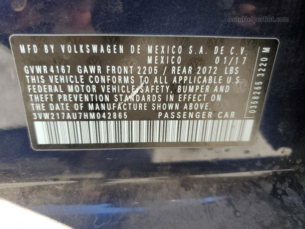 2017 Volkswagen Golf S Blue vin: 3VW217AU7HM042865