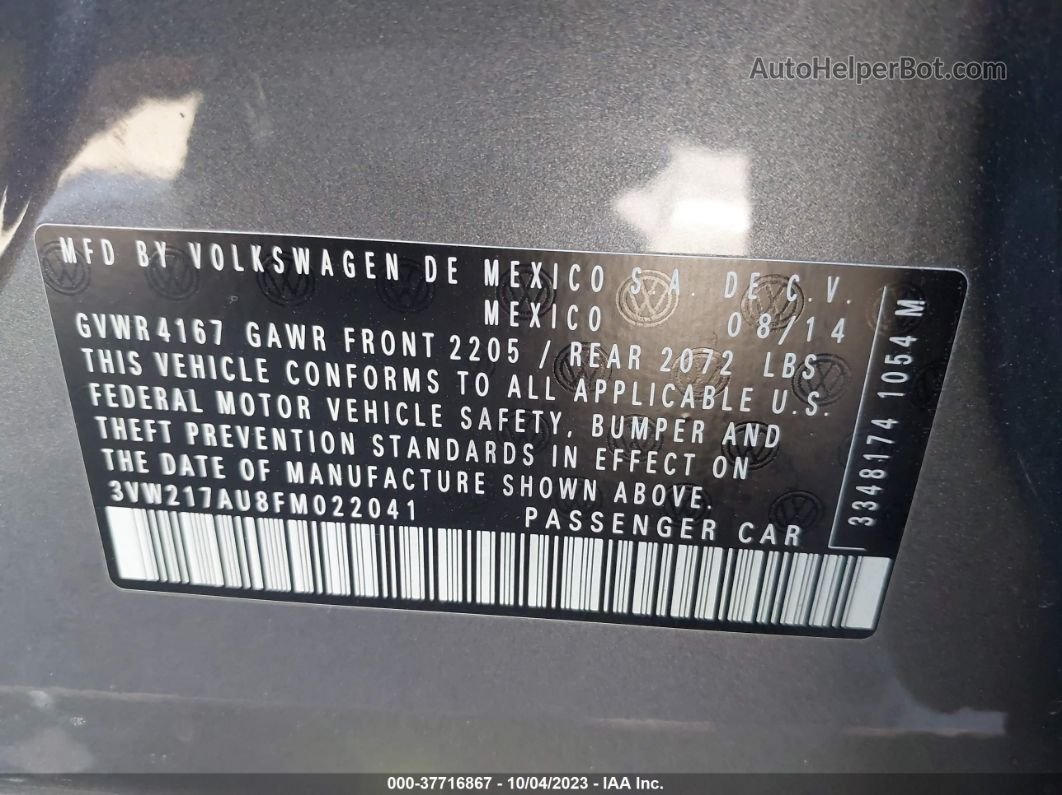 2015 Volkswagen Golf Tsi S 4-door Серый vin: 3VW217AU8FM022041