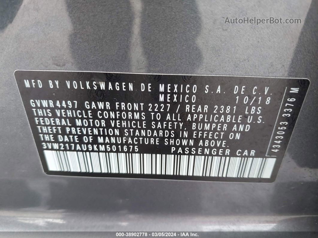2019 Volkswagen Golf Sportwagen 1.8t S Gray vin: 3VW217AU9KM501675
