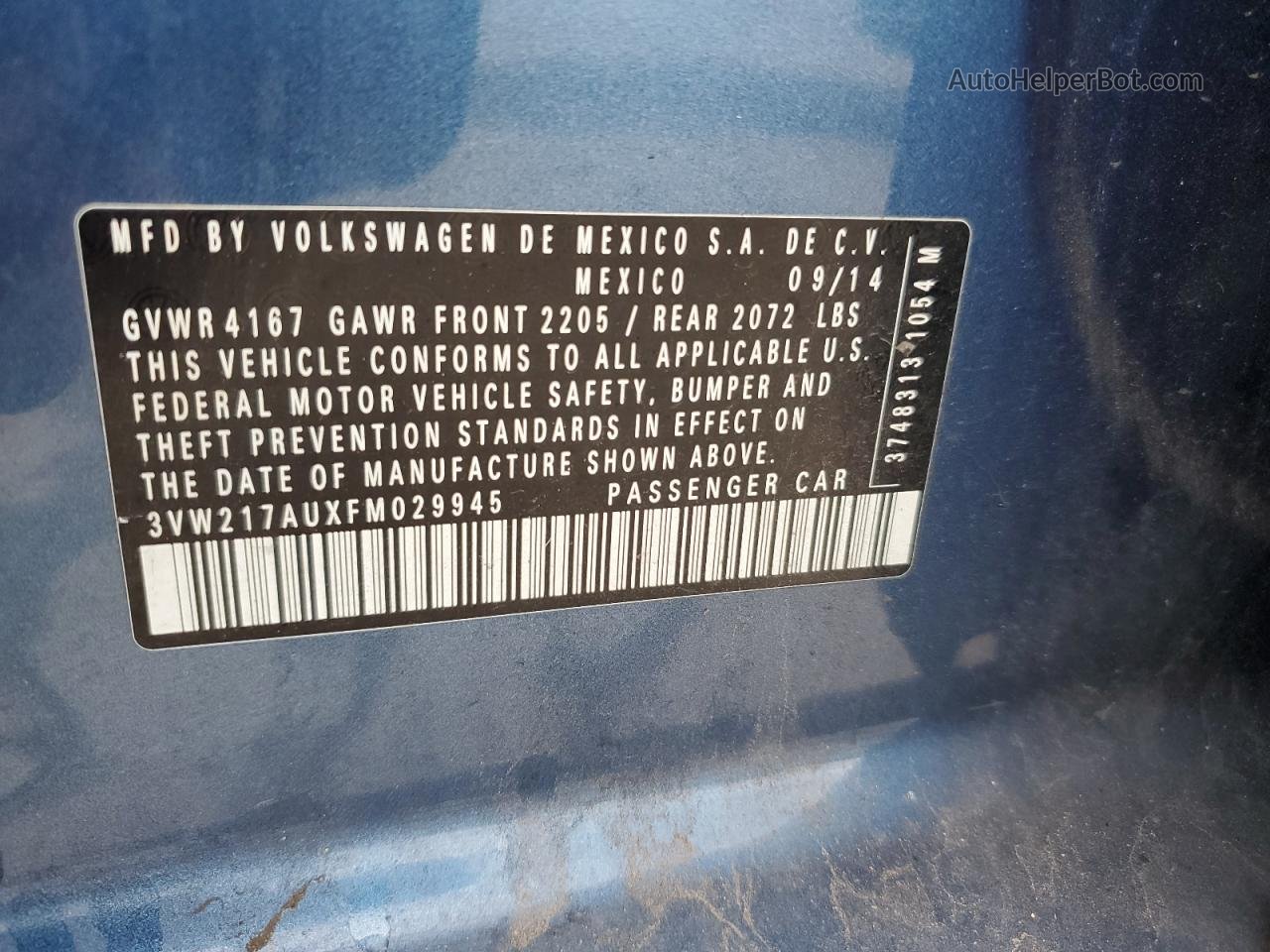 2015 Volkswagen Golf  Blue vin: 3VW217AUXFM029945