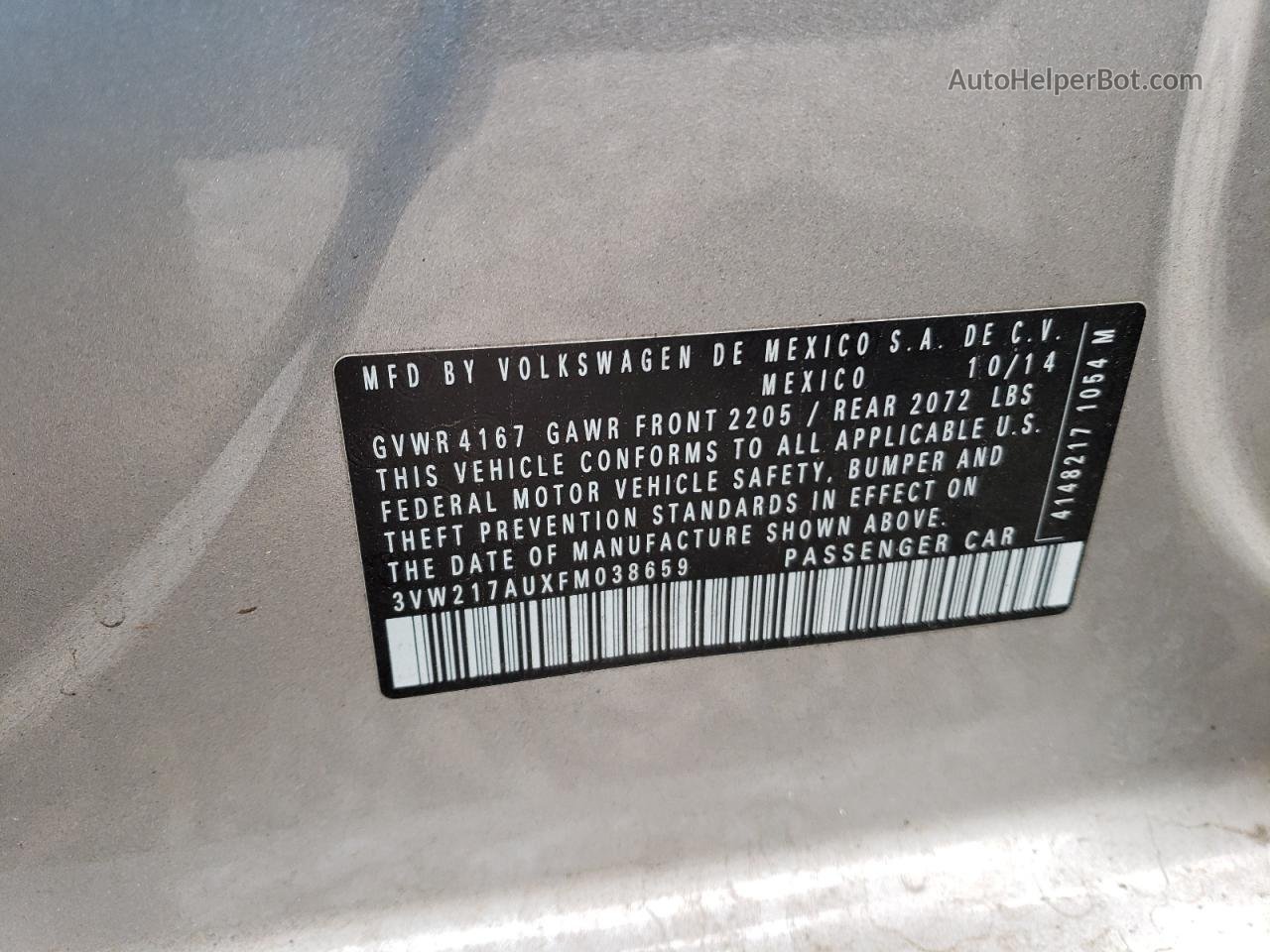 2015 Volkswagen Golf  Silver vin: 3VW217AUXFM038659