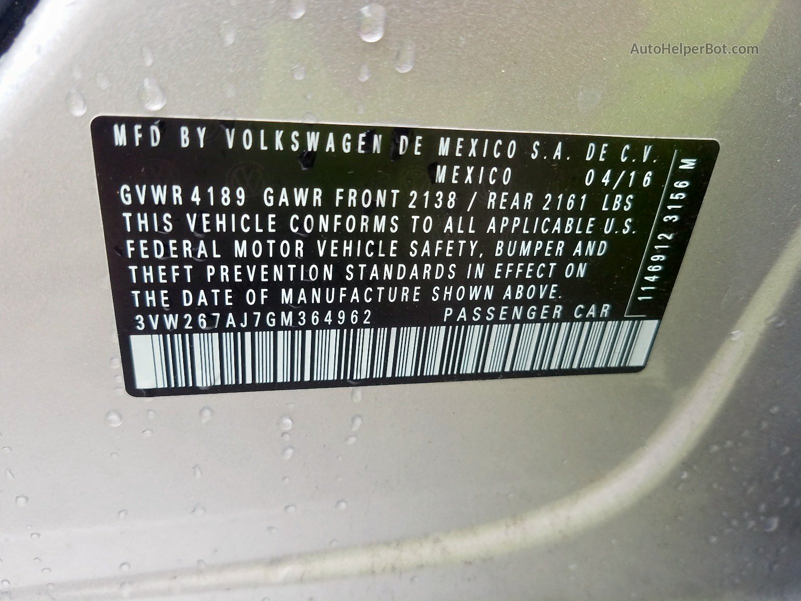 2016 Volkswagen Jetta S Silver vin: 3VW267AJ7GM364962