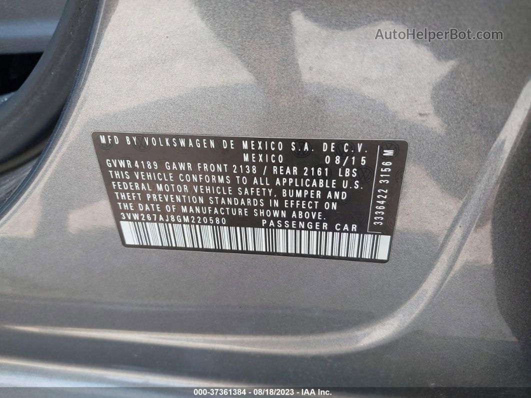 2016 Volkswagen Jetta Sedan 1.4t S Gray vin: 3VW267AJ8GM220580