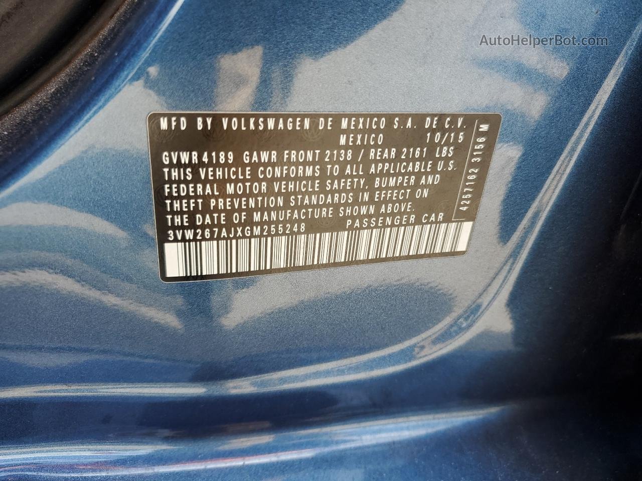 2016 Volkswagen Jetta S Blue vin: 3VW267AJXGM255248