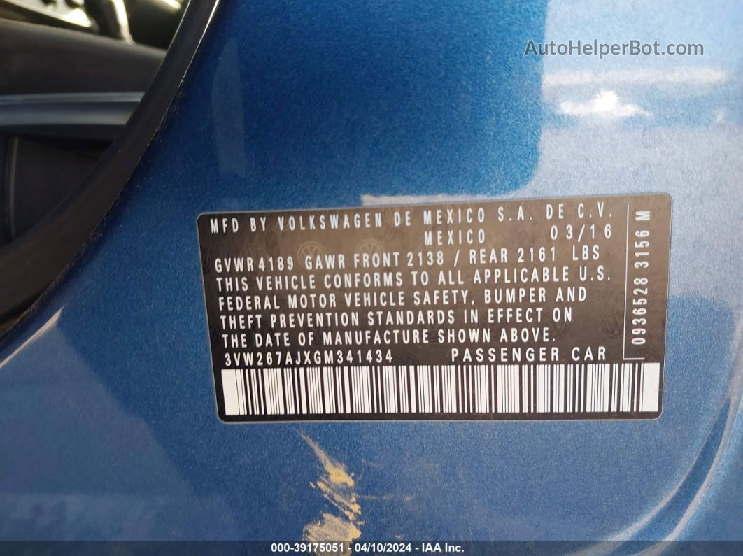 2016 Volkswagen Jetta 1.4t S Blue vin: 3VW267AJXGM341434