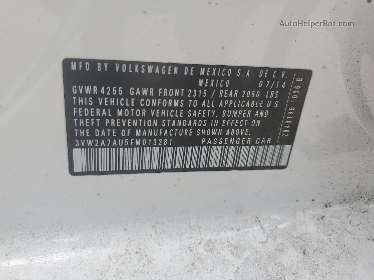 2015 Volkswagen Golf Tdi Белый vin: 3VW2A7AU5FM013281