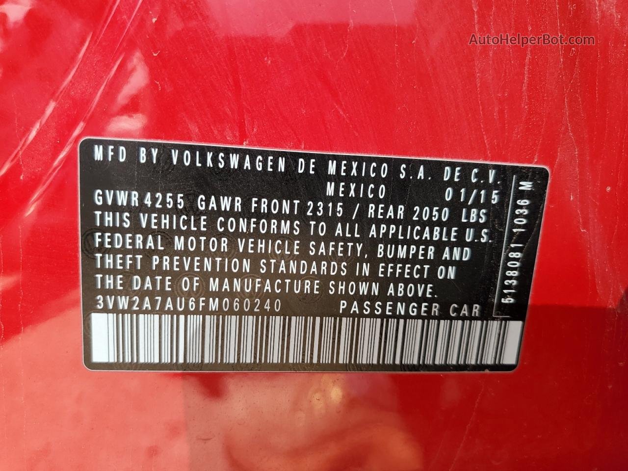 2015 Volkswagen Golf Tdi Red vin: 3VW2A7AU6FM060240