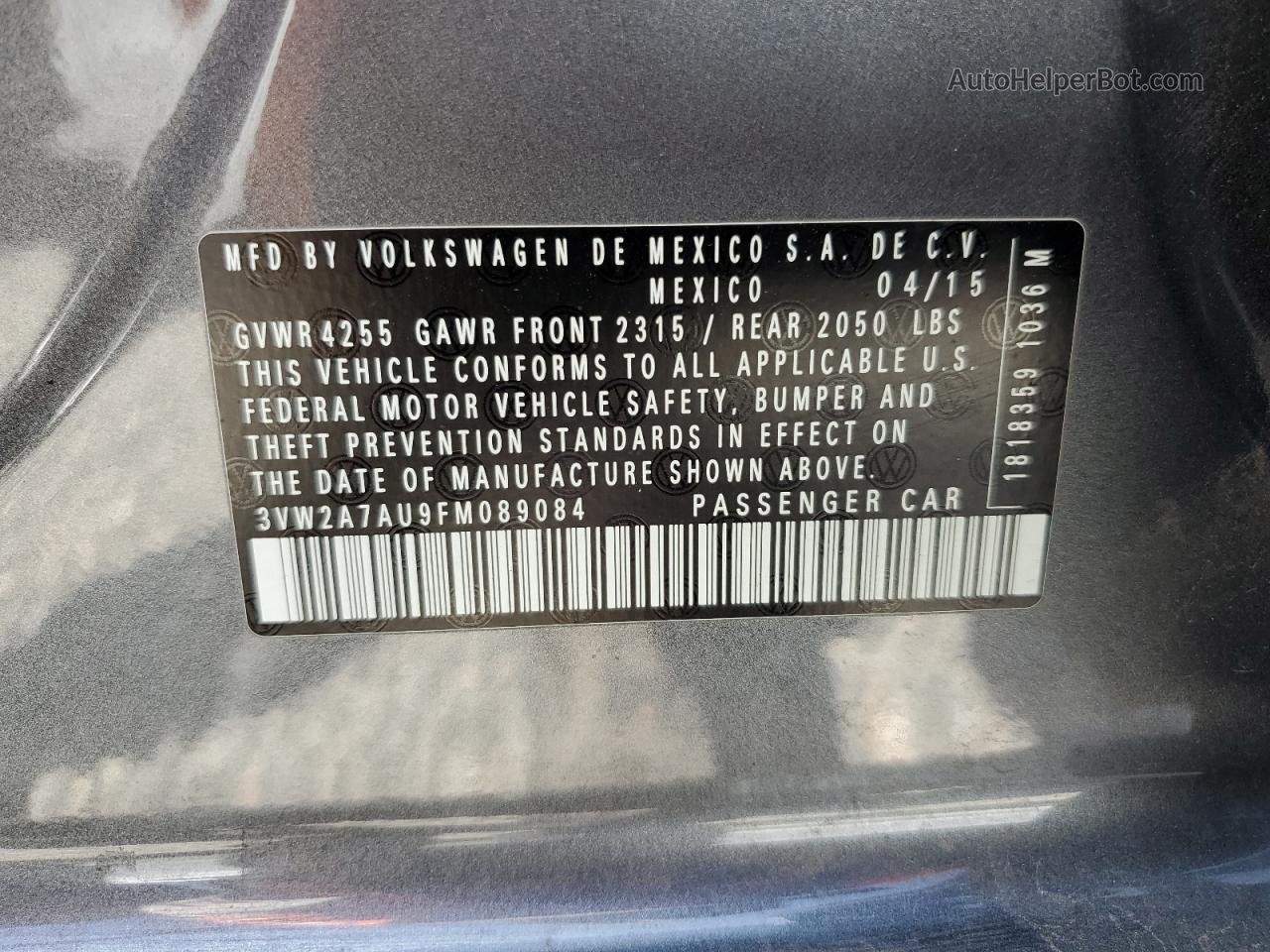 2015 Volkswagen Golf Tdi Серый vin: 3VW2A7AU9FM089084