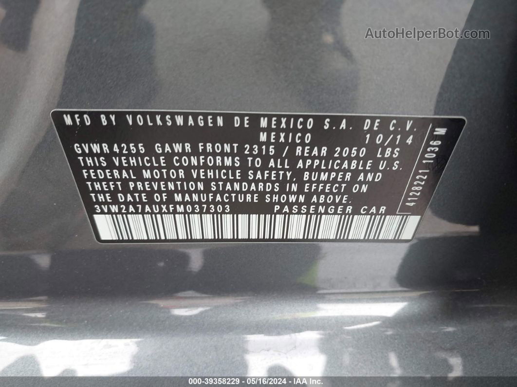 2015 Volkswagen Golf Tdi Se 4-door Серый vin: 3VW2A7AUXFM037303