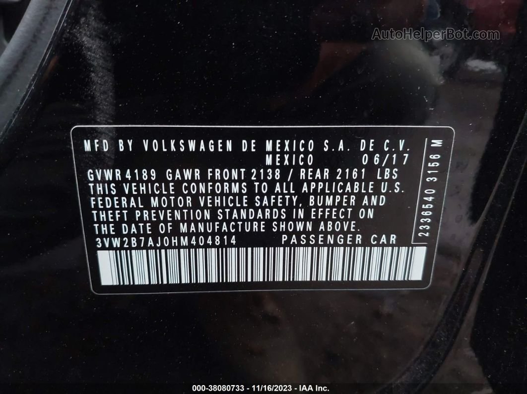 2017 Volkswagen Jetta 1.4t S Black vin: 3VW2B7AJ0HM404814