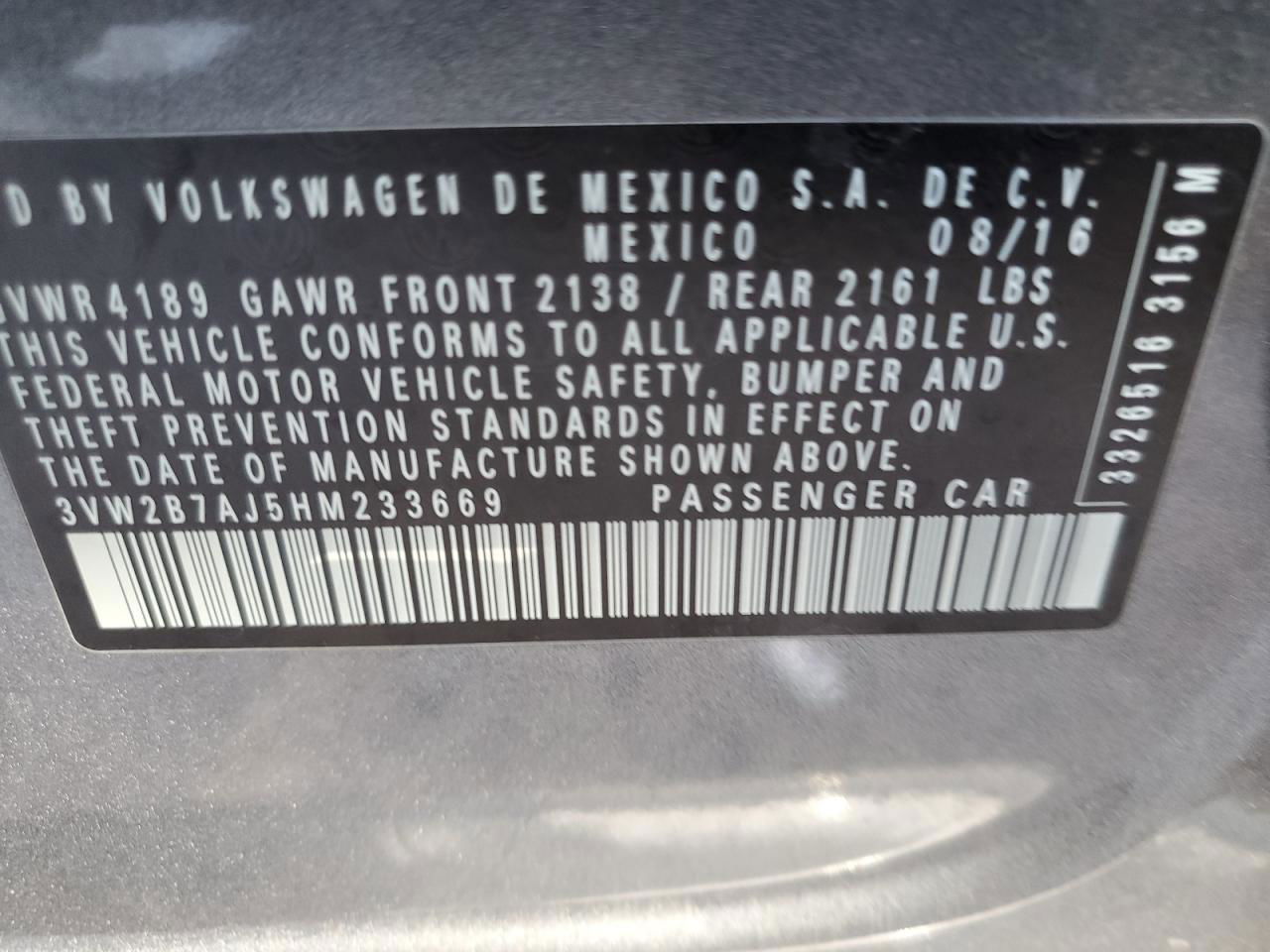 2017 Volkswagen Jetta S Charcoal vin: 3VW2B7AJ5HM233669
