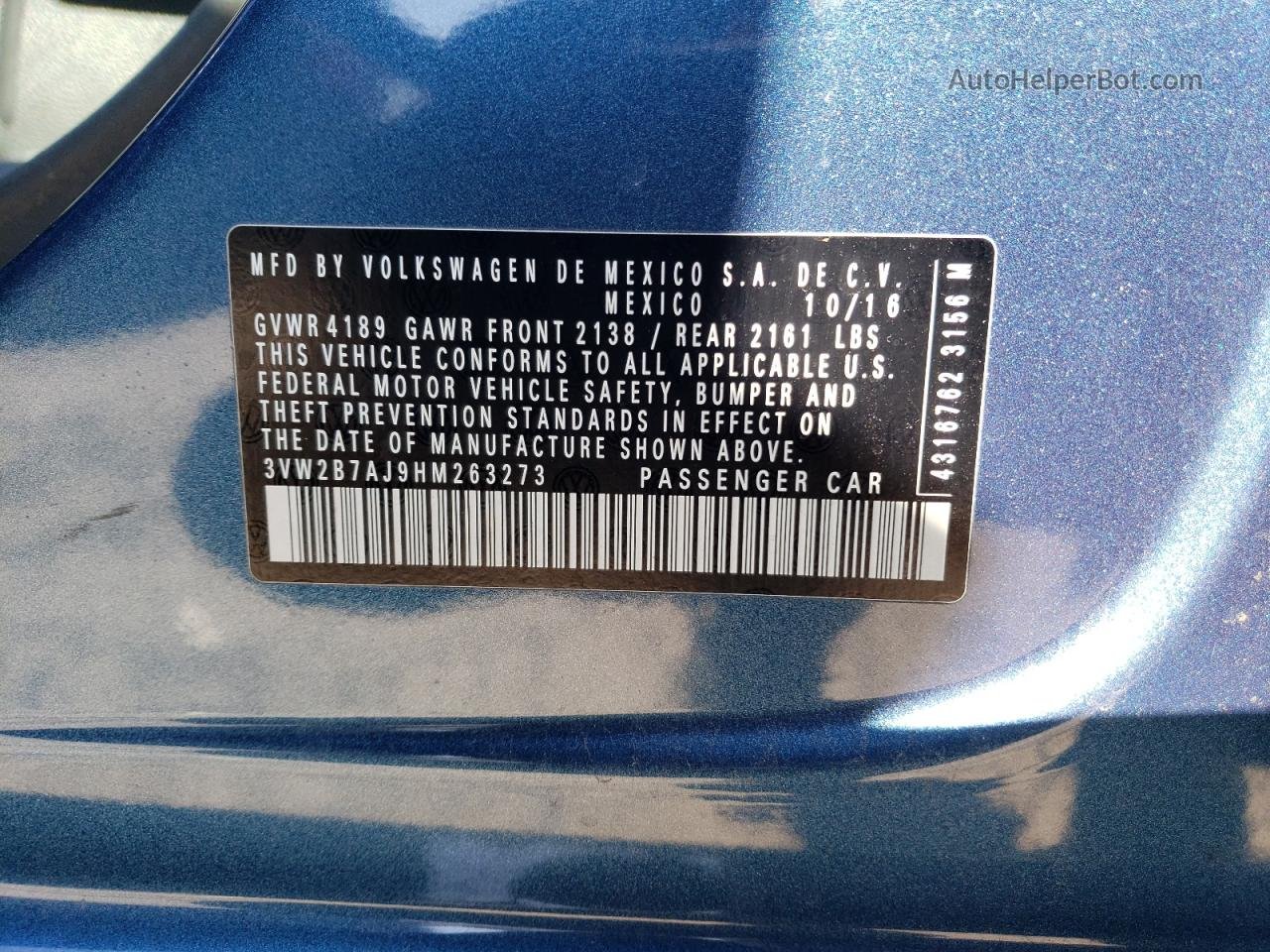 2017 Volkswagen Jetta S Blue vin: 3VW2B7AJ9HM263273
