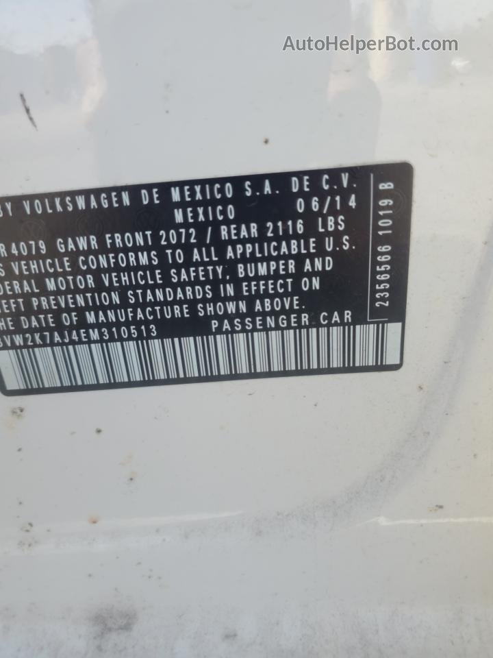 2014 Volkswagen Jetta Base White vin: 3VW2K7AJ4EM310513
