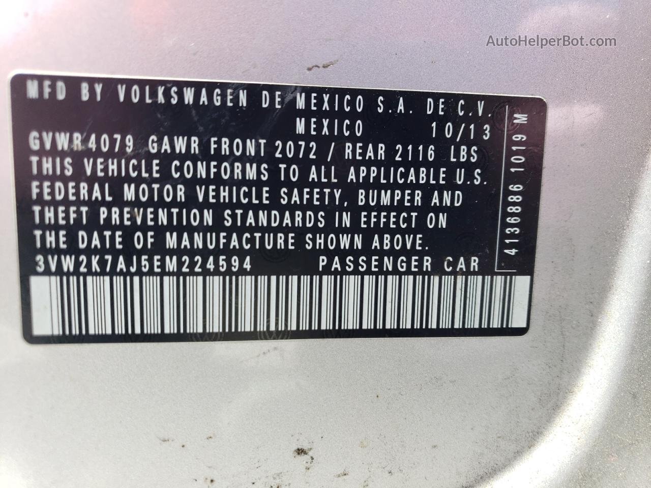 2014 Volkswagen Jetta Base Silver vin: 3VW2K7AJ5EM224594