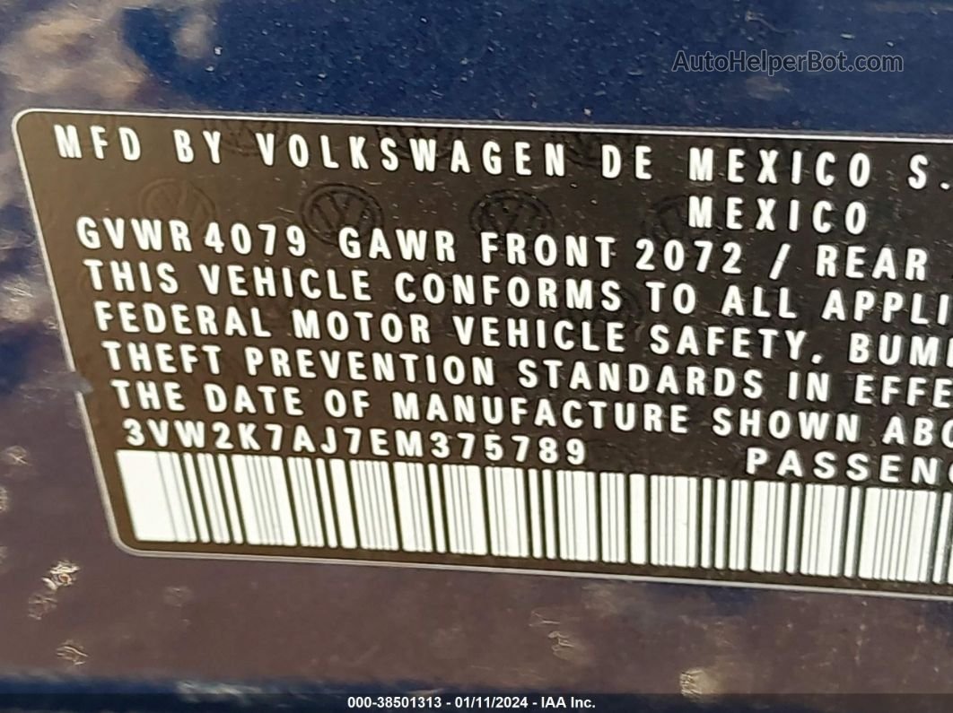2014 Volkswagen Jetta 2.0l S Синий vin: 3VW2K7AJ7EM375789